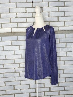 • The Limited Women's Sparkly Long Sleeve Cut Out Blouse Top Size Medium Blue